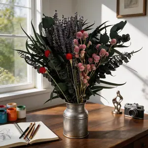 Fireplace Mantel Decor: Preserved Dried Flower Bouquet for Spring