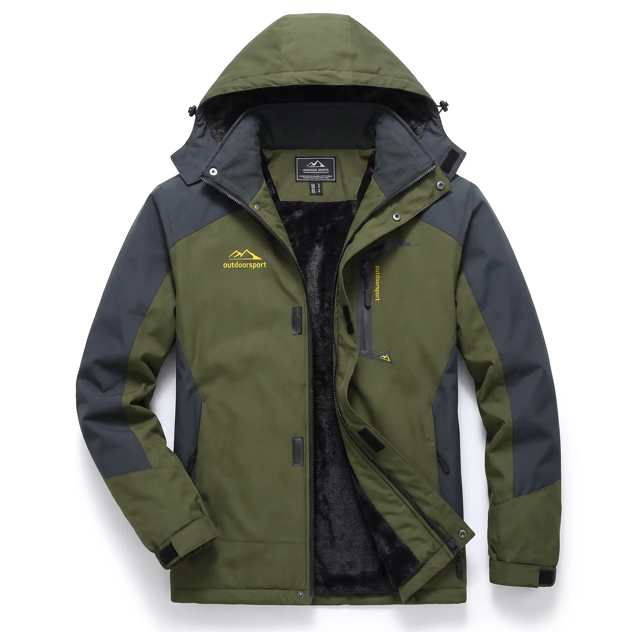 Men's Full-Sleeve Polyester Winter Ski Jacket, Waterproof Windproof Warm Fleece Coat for Male Skiing, with 5 Zip Pockets