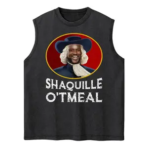 Shaquille Oatmeal Funny Meme Washed Tanktop Gym Essential, Vintage Casual Crewneck Short Sleeves Menswear T-shirts Classic Cotton Fabric Streetwear