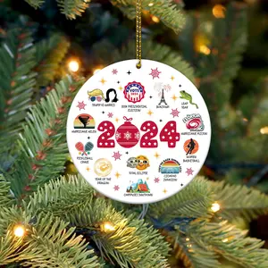 Year in Review Christmas Ornament, 2024 Christmas Round Ornament Sublimation, 2024 Ornament, Merry Christmas 2024 for Home Elegance, Perfect Gift for Any Occasion