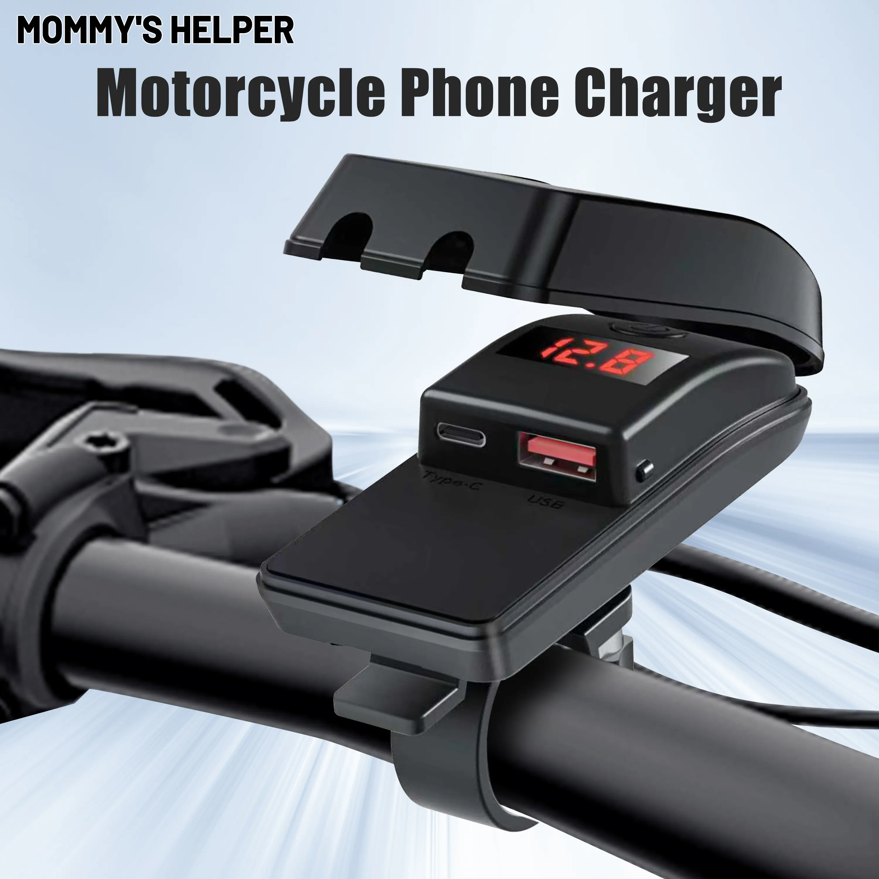 AXVIV CE Certified 48W Motorcycle USB Charger - Dual Fast Charging Adapter with 30W PD Type-C, 18W QC 3.0 USB Ports, Power Switch, SAE Extension Cord, Waterproof Cover, Multi-Mounting for Smartphones, GPS, Tablets, Charging Cable, Zip Ties, Adhesive Tape,
