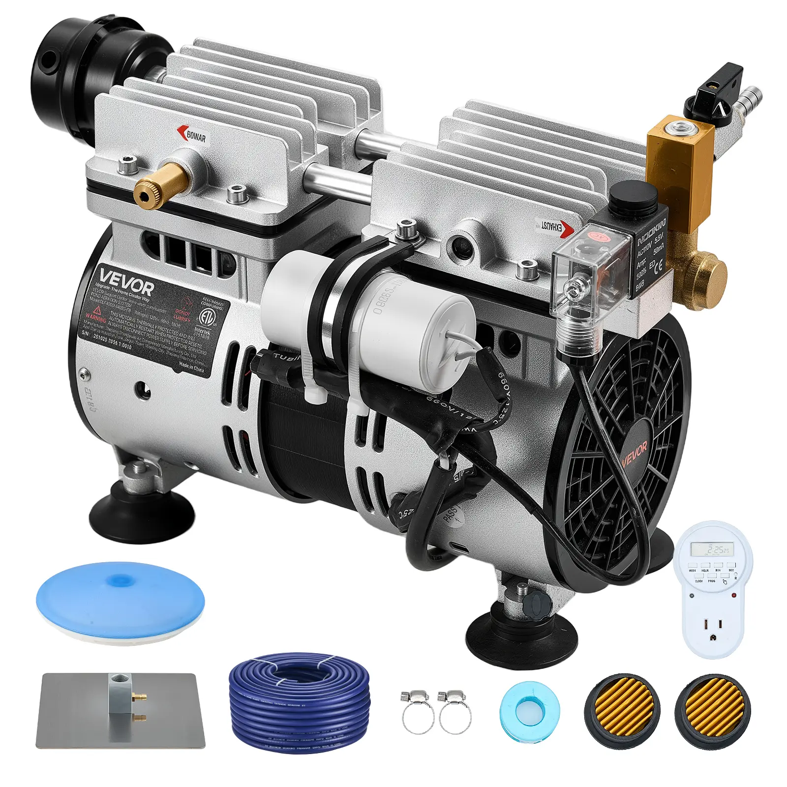 【SummerFinds】VEVOR Pond Aerator, 5.2CFM 3/4 HP 120V Air Compressor, 1 Diffuser Plate, 100 ft Weighted Self-Sinking Hose, Outdoor Deep Water Oxygen Circulation System for 1-3 Acres Lakes, Fathers Day