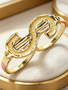 Fashion Hip Hop 14k Gold Plated Dollar Sign Ring, Geometric Design Ring, Exquisite Trendy Ring, Unisex Jewelry, Perfect Gift for Christmas, Birthday, Easter, Party