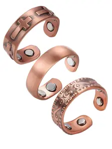 Adjustable Copper Rings Set for Men & Women, 99.99% Pure Copper, Cross & Wireless Symbol Design, Durable Jewelry Gift, All Seasons, Vintage Statement Rings Jewelry, Unique Rings