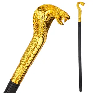 Egyptian Cobra Staff Costume Prop, 33-Inch Foldable Golden Snake Head Cane, Detachable Plastic Walking Stick, for Men, Kids, Pharaoh Accessories, Party Costume Accessory, Cosplay
