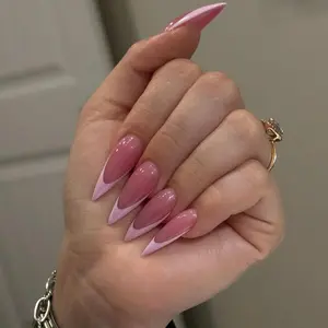 24pcs Long Waterdrop Press-On Nails, Edge Colorblock Style, Women's Fashion Nail Tips, Includes Jelly Glue & File, Reusable, Nail Kit