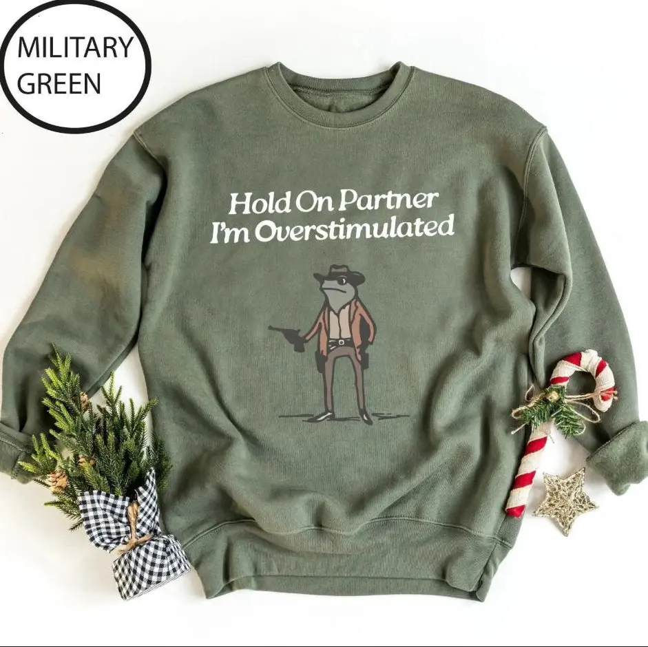 Hold On Partner I'm Overstimulated Shirt Sweatshirt, Cowboy Frog Shirt, Cowboy Frog Unhinged Sweater, Cute Animal Sweatshirt, Funny Frog