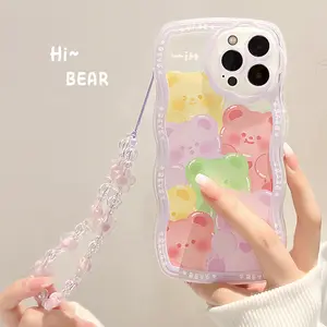 Original cartoon iPhone 13 case suitable for Apple 12, 15 Pro Max, transparent 11, female X, purple flower lanyard 14