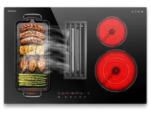 Karinear 36 Inch 7400W Downdraft Electric , 4-Burner Built-In Ceramic Cooktop with Downdraft Hood, Child Lock & Overheat Protection Indicator, induction stove