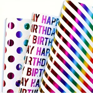 3Pcs Rainbow Aluminum Foil Birthday Wrapping Paper Party Theme Colorful Gift Wrap for Festivals & Celebrations
