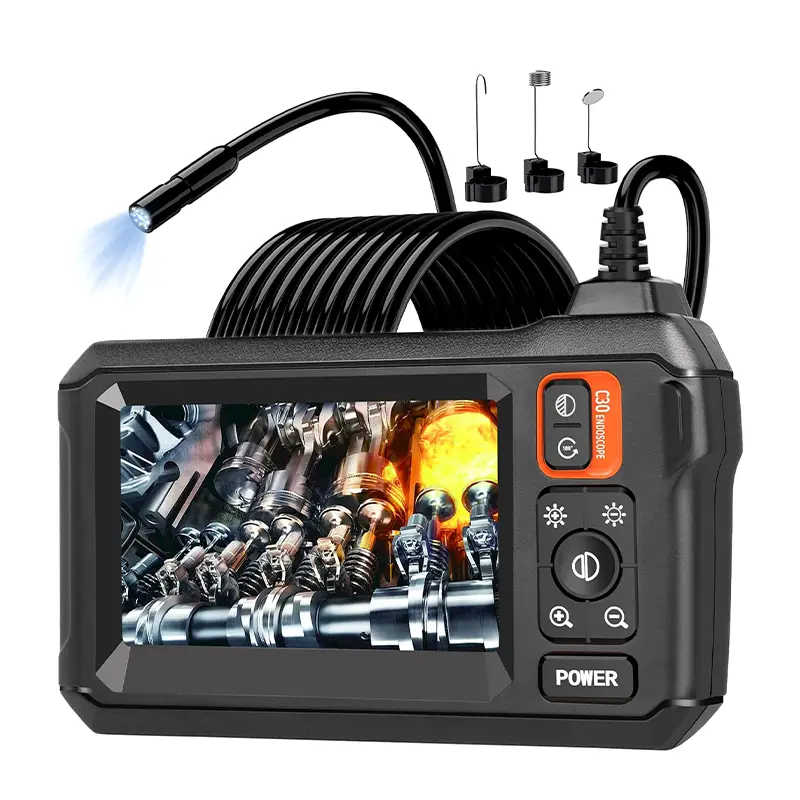 Summerwins Industrial Borescope Camera - 4.3-in IPS Screen, 8 LED Lighted View, Semi-Rigid Cable, 16.4ft Bend Reach, Waterproof, Measuring Gauges, Plug-and-Play HD Imaging, Batteries Built-in Car Diagnostic Tool for Automotive Sewer Inspections