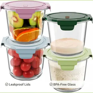 23oz Glass Meal Prep Containers with Lids, Airtight 3-Cup Glass Storage Containers Set, Heat-Resistant BPA-Free for Soup, Leftover, Microwave, Dishwasher, Fridge and Freezer Safe (4 Packs)