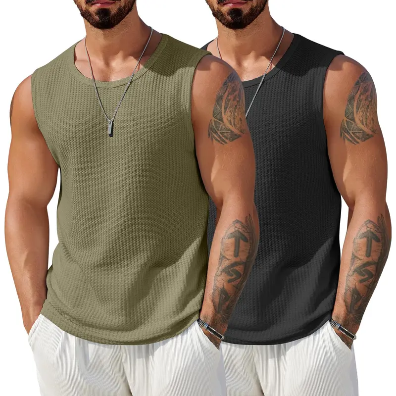 COOFANDY Mens Casual Tank Tops Waffle Knit Sleeveless Shirt Breathable Tank Shirts Summer Muscle Tee