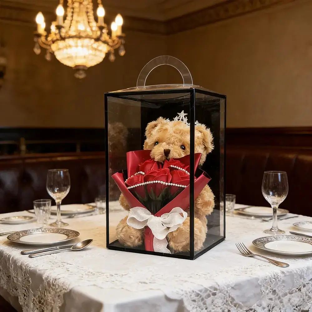 Cute Bear Doll Rose Teddy Bear Artificial Flower Bouquet, Adorable Stuffed Bouquet, Hug Flower Gift Box, Soft Cartoon Animal Plush Toy, Anniversary Birthday Mother's Day Valentine's Day Gift, Party Gifts, Gift Package