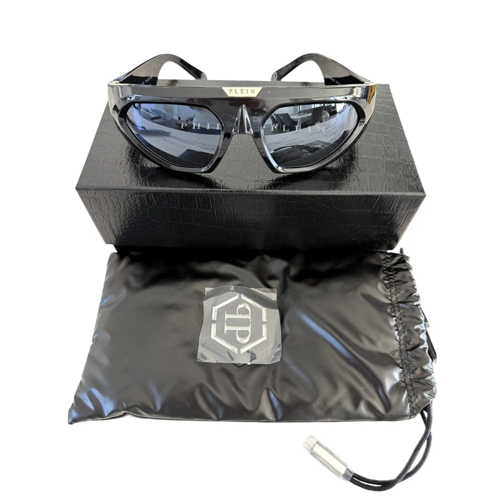 Philipp Plein Male Full-Rim Sunglasses, SPP153 Model for Bold Look