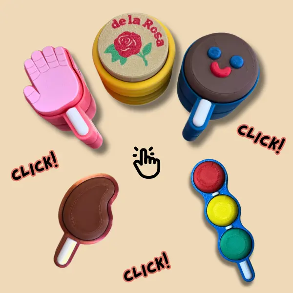 5 PACK Best Sellers Clicker Fidget - Mexi Clicks Stress Relief Fidgeting Clickers 3D-Printed Fidgets Inspired by Mexican Treats Mazapan, Paleta Payaso, Manita Paleta