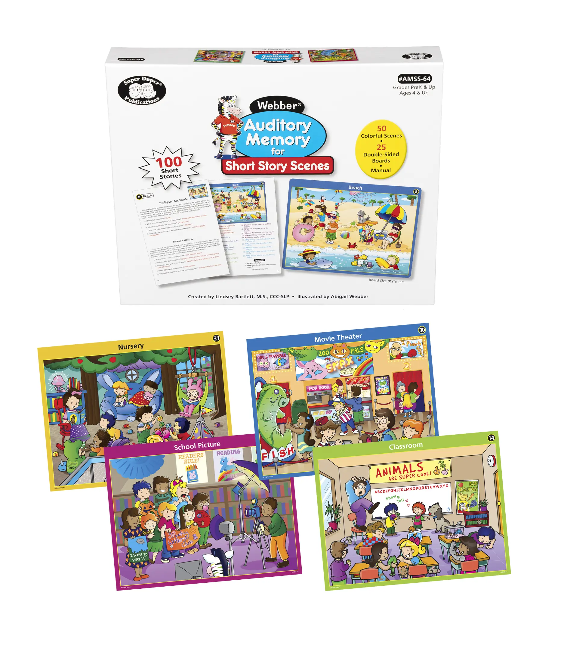 Webber Auditory Memory for Short Story Scenes 50 Illustrated Speech Therapy Cards WH Question Practice Who What Where When Why Listening Comprehension 1850 Questions SLP Classroom Special Education Resource