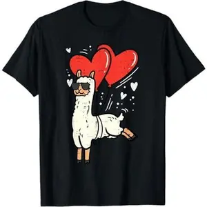Valentines Day Llama Hearts Alpaca Women Boys Girls Kids T-Shirt