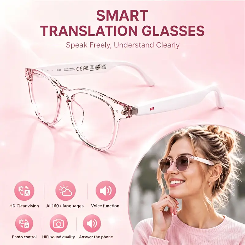 AI Translation Smart Audio Glasses, App-Based Real-Time & Video Call Translation, Bluetooth Music, Hands-Free Calls, Voice Recording & AI Meeting Summaries, Fashion daily wearable&Gift for Women&men