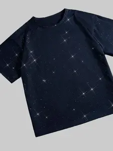 Unisex Trendy Short Sleeve T-Shirt with Iridescent Glitter Street Style Multiple Colors