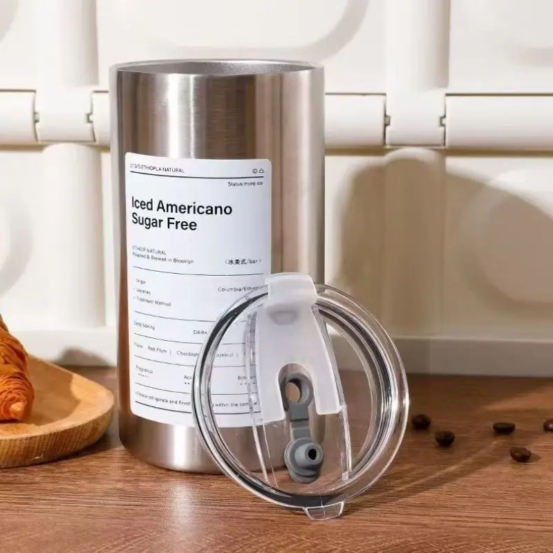 Stylish American Coffee Mug, High Aesthetic 304 Stainless Steel Thermal Insulated Cup, Portable Straw Cup with Ice Cubes, Simple Design