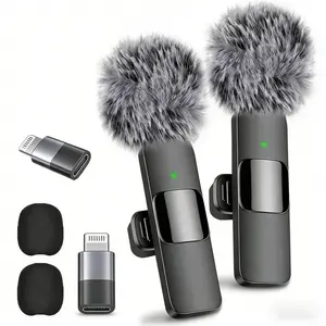 2 pcs Wireless Mini Microphones for iPhone, Android, iPad - Mini Wireless Clip-on Microphones Crystal Clear Sound Quality for Recording, Live Streaming,Vlog microfono minimic usb c interface smartphone#tiktokshopstockup