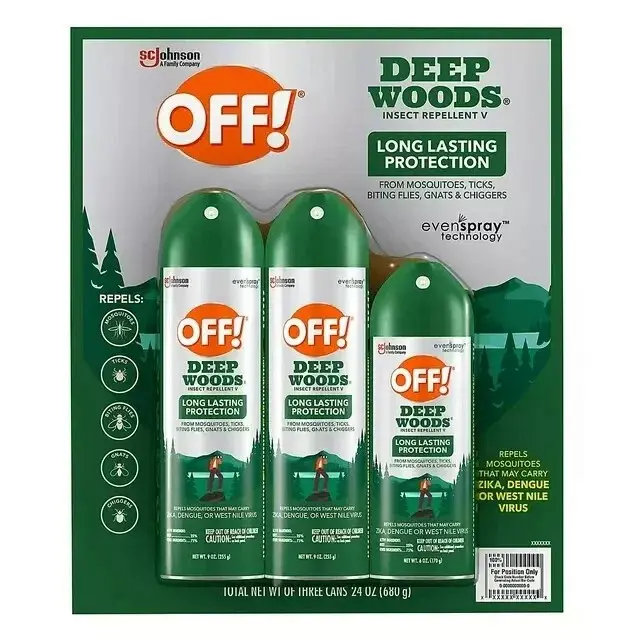 OFF Deep Woods Insect Repellent 3-Can Combo Pack - Long-Lasting Protection from Mosquitoes, Ticks, Gnats, Chiggers, Bugs - EvenSpray Technology, Nontoxic for Outdoor Pest Control Use, Three Cans