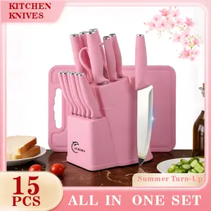 15-Piece Stainless Steel Kitchen Knife Set, Including Knives and Scissors, with Knife Block – All-in-One Cutting & Storage Solution for Modern Homes. Utensils Kitchenware Silicone