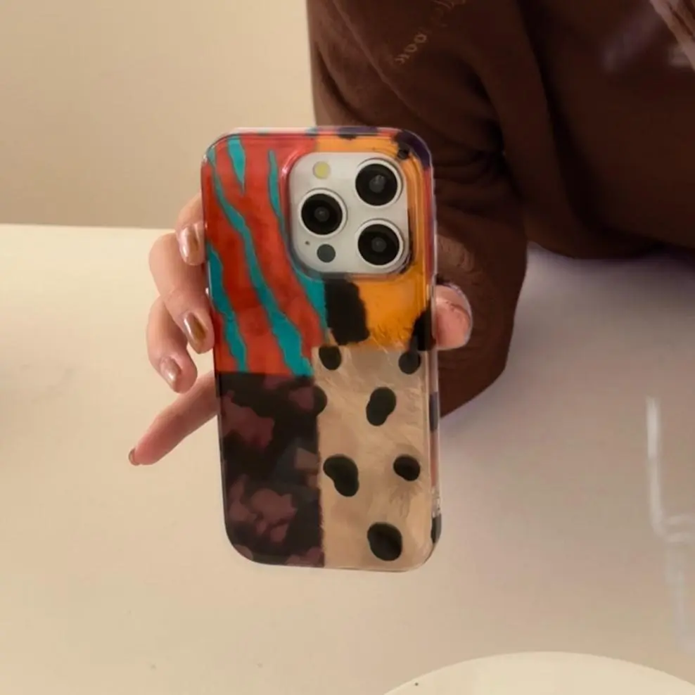 Colorblock Leopard Print Phone Case for iPhone 17 Pro Max, Vintage Style Dual-Layer Casing Shockproof Durable Protective Smartphone Cover, Fits iPhone 16/15/14/13/12 Models, Protective Cellphone Casing, Phone Accessories, Multicolor