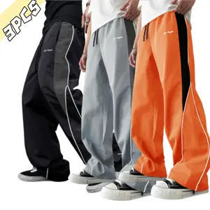 3-pack wide-leg casual pants with side stripes; contrast color paneling with visible side lines; drapey, breathable, skin-friendly fabric; loose fit without restriction; ideal for casual sports and everyday wear. fathersdaygift