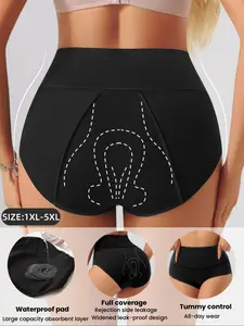 【Plus Size】Women's Solid High Waist Period Panties, Breathable Comfortable Soft Underwear Period Knicker for Daily Wear, Tummy Control,Basic Briefs,Women's Underwear for All Seasons, High Waisted Panty, Leakproof Knicker