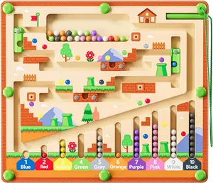 Magnetic Color and Number Maze for Montessori Toys, Wooden Matching Learning Counting Board for Toddler Fine Motor Skills, Concentration Dribble Shift Puzzle Toys for Boys Girls