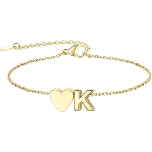FindChic Heart Initial Bracelets for Women Waterproof 14K Gold Plated Letter A-Z Bracelet Adjustable Monogram Charm Bracelet Trendy Gold Silver Jewelry Dainty Gift for Women Wife Friend