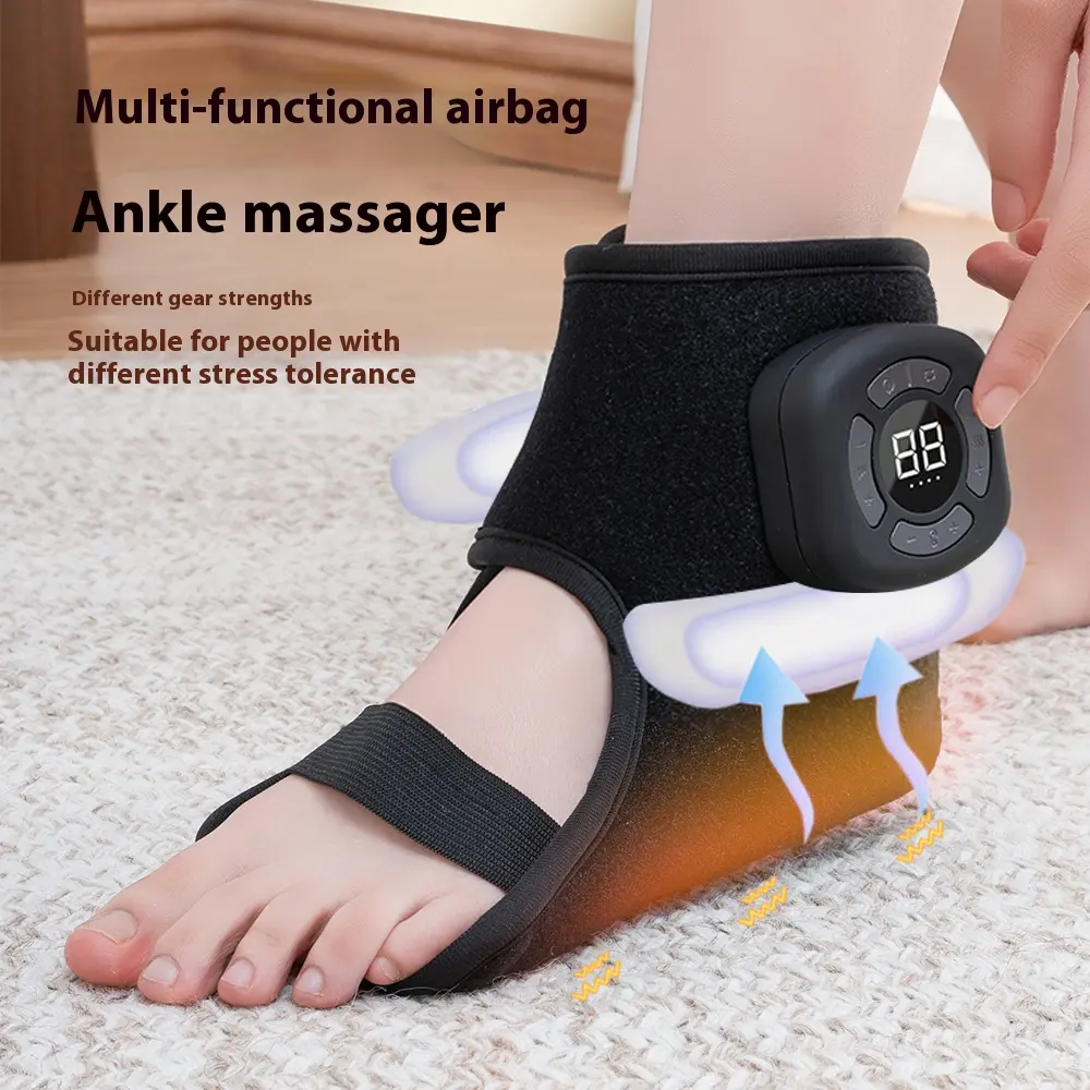 1PCS brand new black pneumatic ankle massager, intelligent temperature control, three modes to choose from, LCD display screen, USB charging, portable travel, holiday gift selection foot massager, Chargeable, Battery Powered