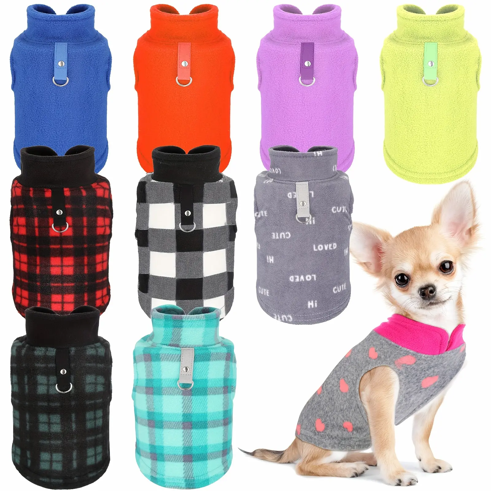 10 Pack Small Dog Sweaters Fleece Pet Dog Clothes with Leash Ring Soft Warm Winter Puppy Plaid Shirt(Stylish)