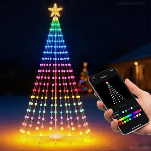 9FT Smart Christmas Cone Tree, Prelit Color Changing Outdoor Christmas Tree Light with Remote Music Timer for Yard DecorationsPulseTrail5FFSummitSupply7