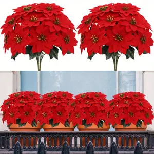 6-Piece Artificial Christmas Poinsettia Flowers, Realistic & Holiday Decorations, Durable Plastic Indoor/outdoor Decoration, Vibrant Faux Flowers
