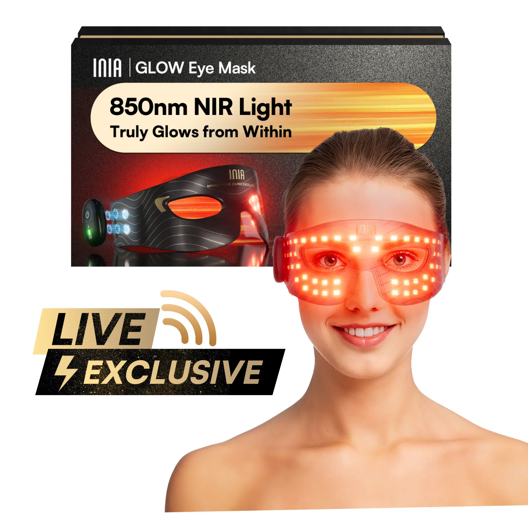 【LIVE EXCLUSIVE】INIA GLOW Red Light Therapy Eye Mask with 96 High-Density LEDs & Cryotherapy Cooling, LED Eye Mask Skincare for Wrinkles, Dark Circles & Puffiness, FDA-Cleared, Portable and Rechargeable, 2-Year Warranty,Summer Beauty Gift Ideas