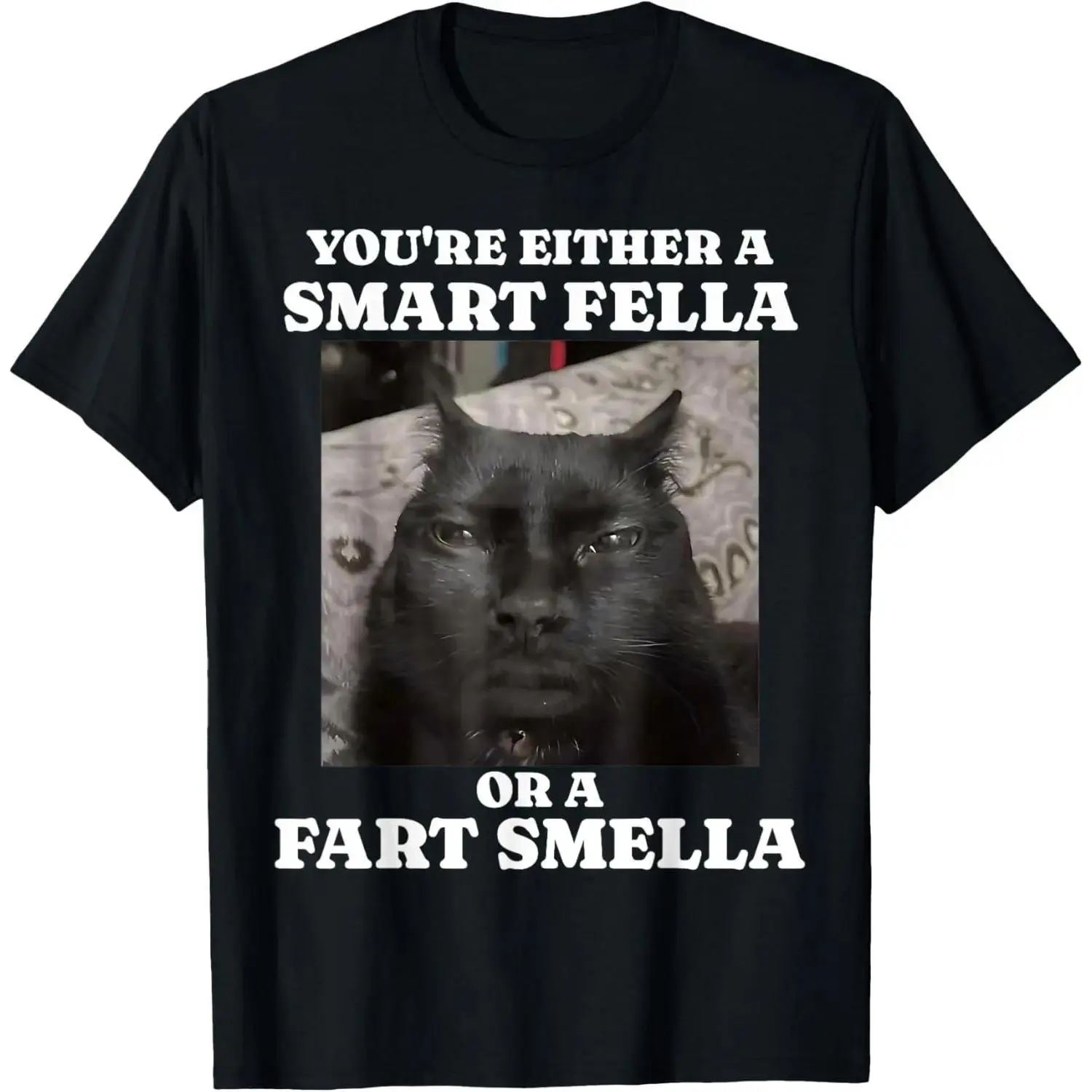 Funny Cat Meme Women's Short Sleeve T-Shirts - "Smart Fella or Fart Smella" Slogan Graphic Tops Funny Cat Meme Women's Short Sleeve T-Shirts - "Smart Fella or Fart Smella" Slogan Graphic Tops