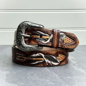 Personalized Genuine Leather Western Leather Belt For Women, Cowgirl Cowboy Floral Embossed Tooled Full Grain Leather Belt, Ranch Rodeo Belt for Women - Meaningful Gifts