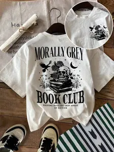 Halloween Women's Casual Loose-Fit Half Sleeve T-Shirt, Skull Print Round Neck Top, All-Season Ladies Home Wear, Graphic Tee