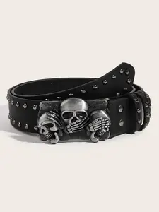 1pc New Belts For Women High Quality Luxury Brand Punk Fashion Belt Punk Goth Rivet Black Jeans Unisex Men Belt Paw Skull Buckle Waistband Man Punk Style Belt