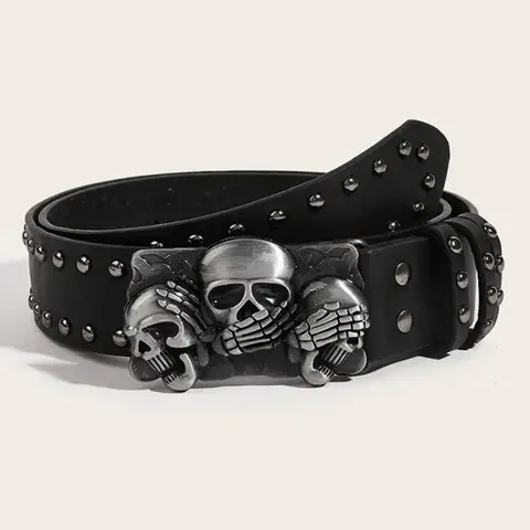 1pc New Cool Belts For Women High Quality Luxury Brand Punk Fashion Belt With Buckle Punk Goth Rivet Black Jeans Unisex Men Belt Paw Skull Buckle Waistband Man Punk Style Belt