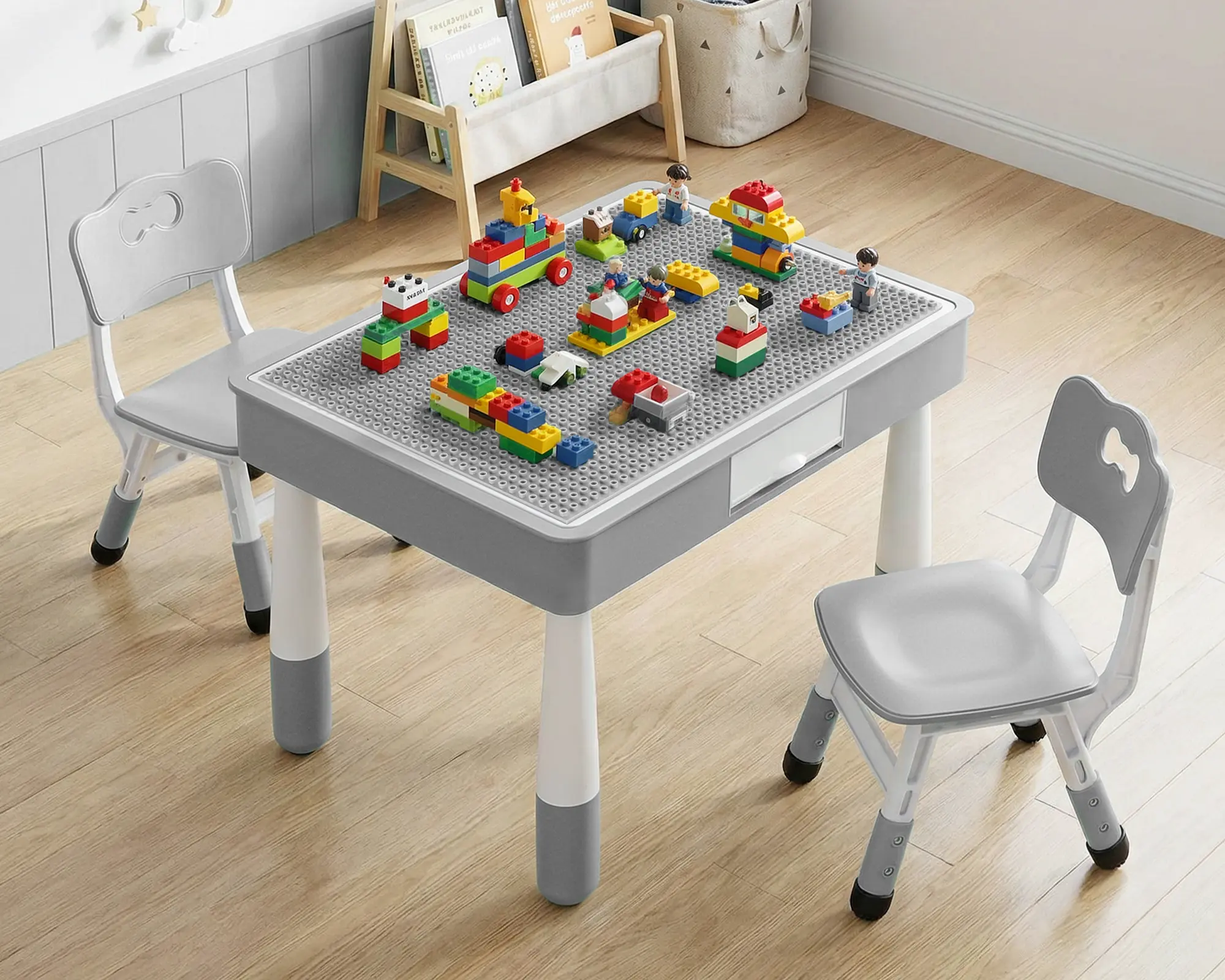 MAMIZO Kids Activity Table and Chairs with Storage, 4-in-1 Large Building Block Play craft Table, Toddler Double-Sided Art Desk for Bricks Graffiti Reading Dining, Adjustable Chair, Preschool Children mesa infantil montessori vanity on sale