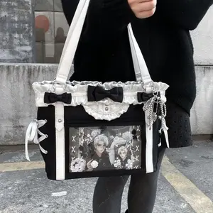 New Sweet Preppy Style Shoulder Bag for Women Large Capacity Ribbon Bow Tote Bag Fashion Design for Girls Y2K Ulzzang Ita Bag