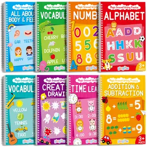 8 Pieces Magic Grooved Writing Practice Books Disappearing Ink Pens Reusable Groove Workbooks Tracing Handwriting Practice Without Tears for Kids Kindergarten Preschool Supplies,10.2 x 7.3inch