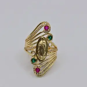 VIRGIN MARY beautiful ring style with colors stone's sizes available 7.8.9 GOLD-PLATED