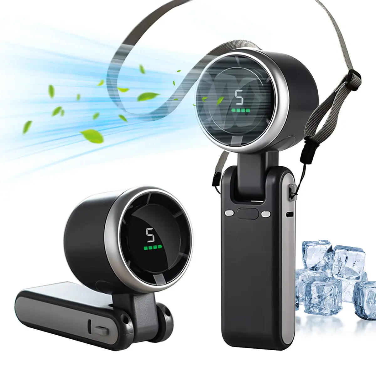 Portable Handheld Turbo Fan, 5-speed Wind Speed Fan, USB Rechargeable Travel Neck Fan, 3600mAh Battery & 15000RPM Speed, 180°Foldable with Air Turbo Tech Personal Cooling for Travel Outdoor Black