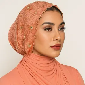 Beaded Embellished Veil in Soft Coral with  Cristal Beads for Elegance and Style