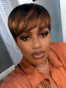 1B30 color pixie cut short straight human hair wig machine made pixie wig daily party use human hair wig for women stylish gift wig